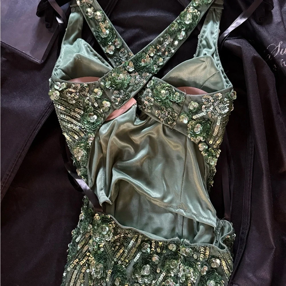 Primavera Couture Sparkling Green Backless Dress - Picture 6 of 11